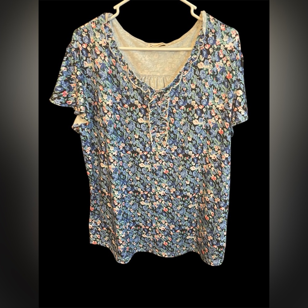 Fantaslook Floral Blue Women's Top Size XXL
